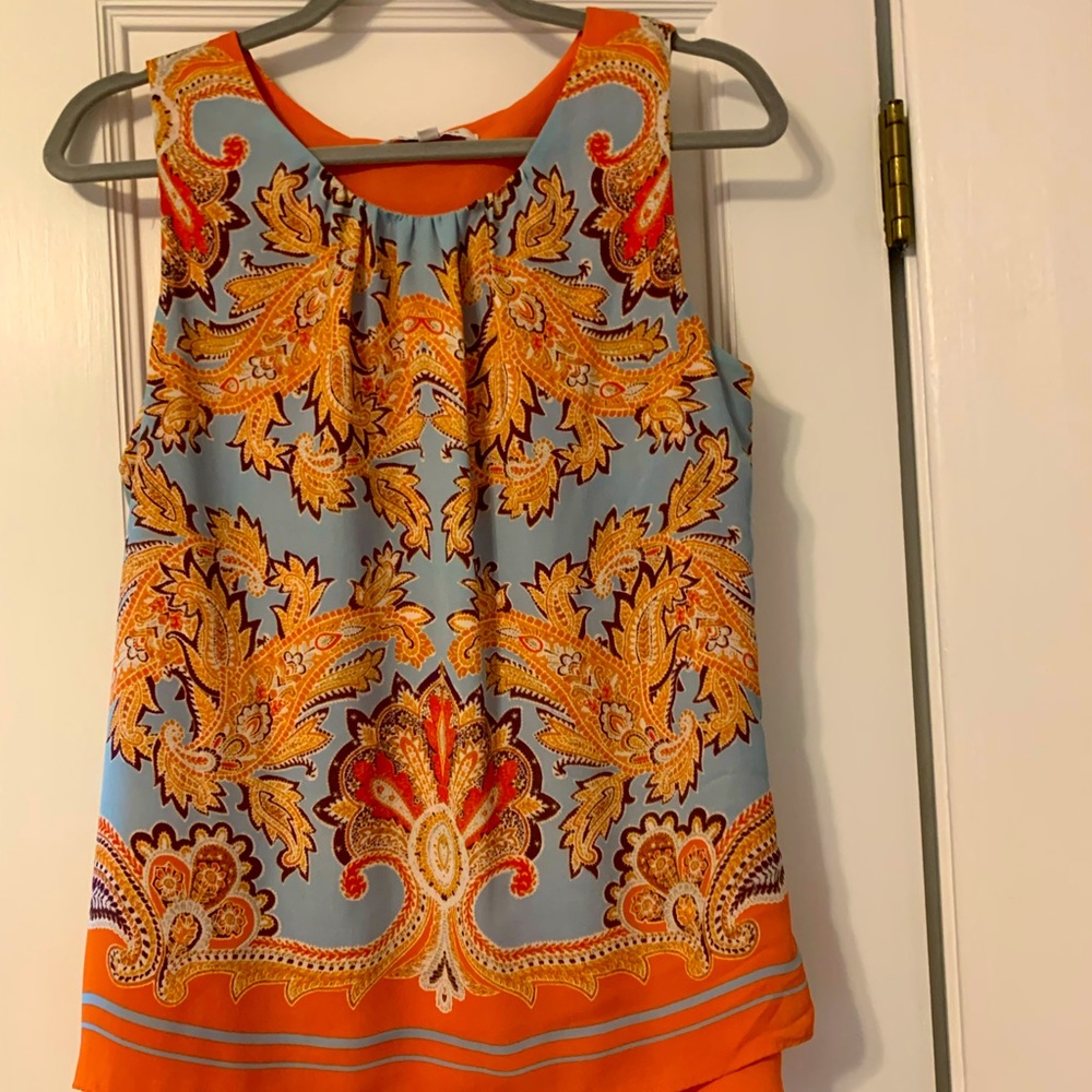 Rose & Olive Orange and Blue Sleeveless Top